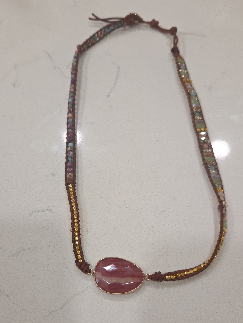 Handcrafted Pink Stone Beaded Necklace